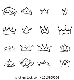 Vector crown logo. Hand drawn graffiti sketch and signs collections. Black brush line isolated on white background