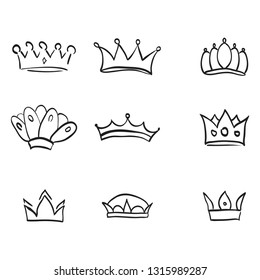 Vector crown logo. Hand drawn graffiti sketch and signs collections. Black brush line isolated on white background
