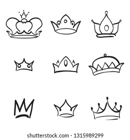 Vector crown logo. Hand drawn graffiti sketch and signs collections. Black brush line isolated on white background