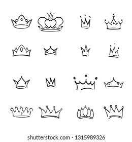 Vector crown logo. Hand drawn graffiti sketch and signs collections. Black brush line isolated on white background