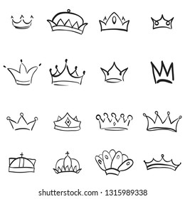 Vector crown logo. Hand drawn graffiti sketch and signs collections. Black brush line isolated on white background