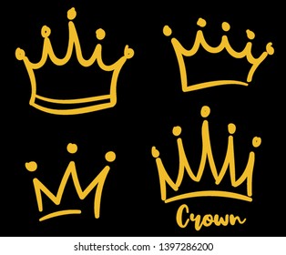 Vector crown logo. Hand drawn graffiti sketch and signs collections. Black brush line isolated on white background