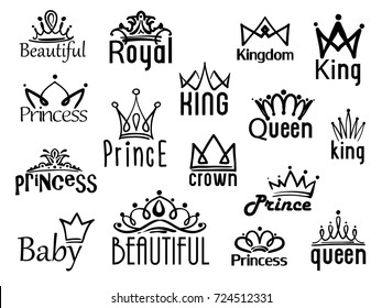 Vector crown logo. Hand drawn sketch and signs collections. Black brush line isolated on white background