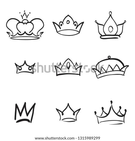 Vector crown logo. Hand drawn graffiti sketch and signs collections. Black brush line isolated on white background