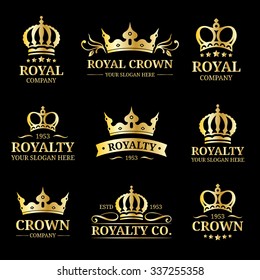 Vector crown logos set. Luxury corona monograms design. Diadem icons illustrations. Used for hotel, restaurant, boutique, jewellery invitation, business card etc.