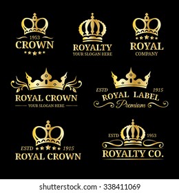 Vector crown logos set. Luxury corona monograms design. Diadem icons illustrations. Used for hotel, restaurant, boutique, jewellery invitation, business card etc.