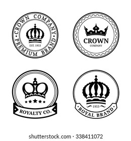 Vector crown logos set. Luxury corona monograms design. Diadem icons illustrations. Used for hotel, restaurant, boutique, jewellery invitation, business card etc.