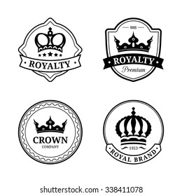 Vector crown logos set. Luxury corona monograms design. Diadem icons illustrations. Used for hotel, restaurant, boutique, jewellery invitation, business card etc.