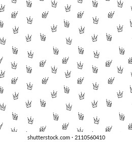 Vector crown seamless pattern. Hand drawn crowns isolated on white background. Vector stock illustration.