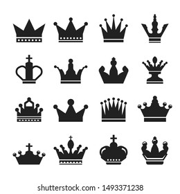 Vector crown set. Set of simple vector flat icons isolated on white.