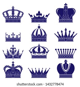 vector crown silhouette. a symbol of power. big set