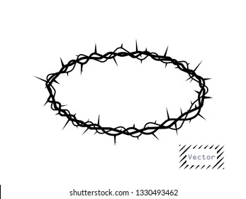 Vector crown of thorns, oval. The symbol of Christian Easter, the resurrection. The element is isolated on a light background.