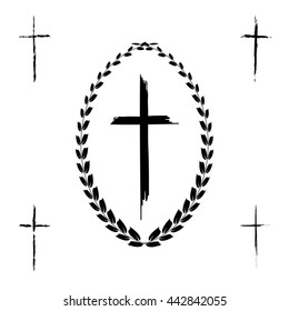 Vector crucifix with laurel on white background