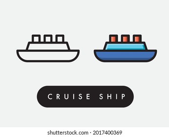 Vector cruise ship boat minimal line icon illustration