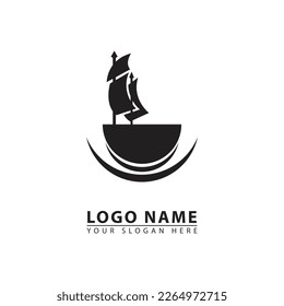 vector cruise ship and coffee cup logo icon. Abstract graphic flat illustration style.