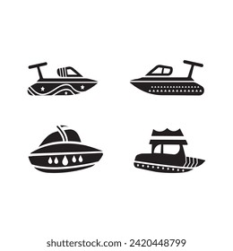 vector cruise ships and boats. barge,   shipping and fishing boat signs. black silhouette of marine vehicles