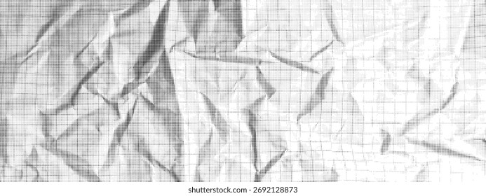 Papel de meio-tom de grade amassado por vetor. Textura pontilhada angustiada abstrata com um padrão quadrado sutil. Perfeito para sobreposições de design retro, grunge e artístico.