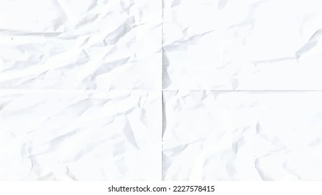 Vector crumpled white paper texture with fold marks