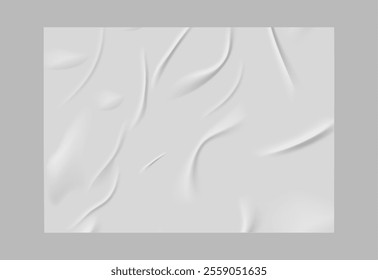 Vector of crumpled, wrinkled empty paper sheet on gray background. Realistic Texture Illustration with damp effect. Perfect for poster backgrounds or templates.