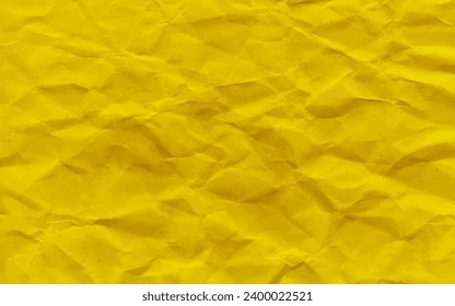 Vector crumpled yellow paper background. Colorful yellow crumpled paper texture. Rough grunge old blank. Colored background. Vector illustration