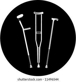 Vector crutches icon. Black and white. Simply change. In my portfolio there is version 4 in 1.