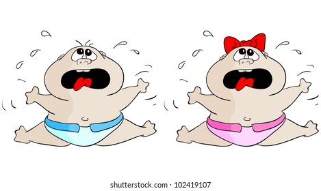 Vector crying boy and girl on a white background