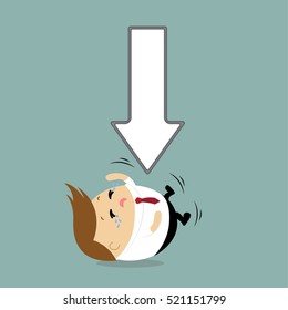 Vector of Crying businessman with arrow down for stress or pressure