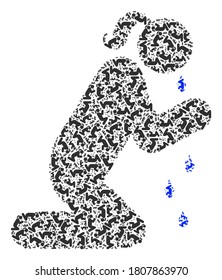 Vector crying praying woman mosaic is designed with repeating recursive crying praying woman parts. Recursive combination for crying praying woman.