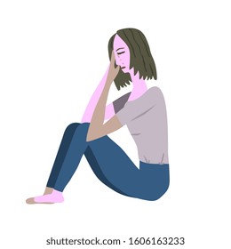 Vector crying sitting girl illustration