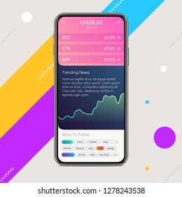 Vector Crypto Currency Wallet UI design. Trendy flat elements fo