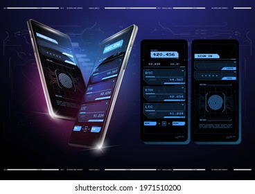 vector crypto wallet ui concept. Mobile app infographic template with modern design. Crypto online currency payment template.