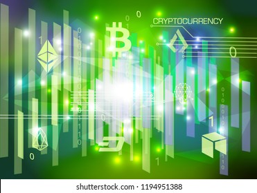 Vector cryptocurrency abstract background in green color