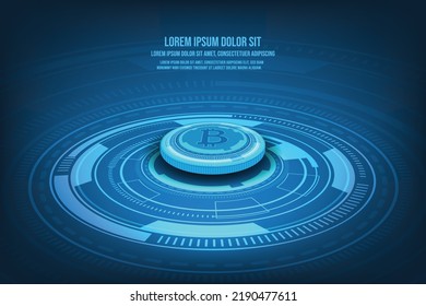 Vector cryptocurrency concept. Network data crypto security. Technology protection. Lock and dirduit board with blue light background.