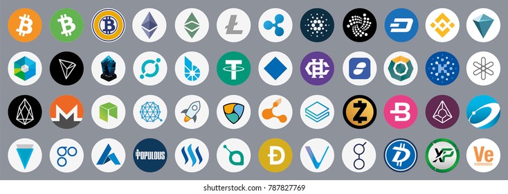 Vector cryptocurrency icons isolated on grey background