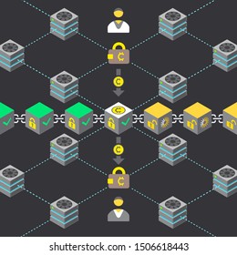 vector  cryptocurrency  transaction principal scheme validation infographic blockchain network technology digital business concept illustration
