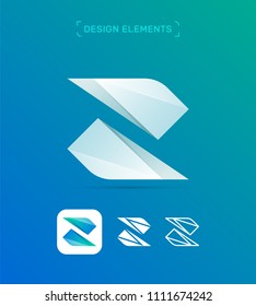 Vector crystal abstract letter Z logo template. Material design, origami, flat and line style