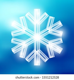 Vector crystal beautiful snowflake on colorful background. Winter holiday abstract template can be used for banner or invitation. Merry Christmas or Happy New Year shiny geometric element wow effect.