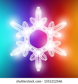 Vector crystal beautiful snowflake on colorful background. Winter holiday abstract template can be used for banner or invitation. Merry Christmas or Happy New Year shiny geometric element wow effect.