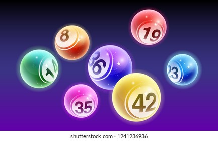 Vector Crystal Bingo Lottery Number Balls Set On Dark Background