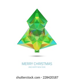 Vector crystal Christmas tree - hipster modern triangle geometric style card