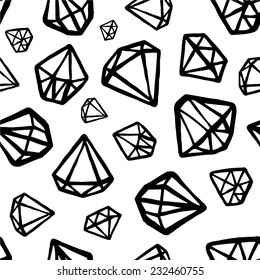 Vector Crystal Diamond Black And White Hand Drawn Seamless Background