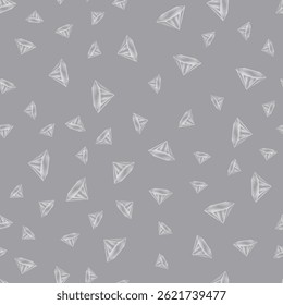 Vector crystal diamond seamless pattern on grey background. Glass transparent prism backdrop. Mineral random triangle pyramid set.