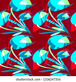 Vector crystal flowers and blue tulips on a vinous background. For paper and fabrics.