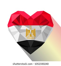 Vector crystal gem Egyptian heart with the flag of the Arab Republic of Egypt. Flat style logo symbol of love Egypt. 23 July