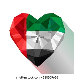 Vector crystal gem Emirati heart with the flag of The United Arab Emirates. UAE. Flat style logo symbol of love Emirates. UAE. Flat logo of Emirates. December 2 Flag National Day of Emirates.UAE