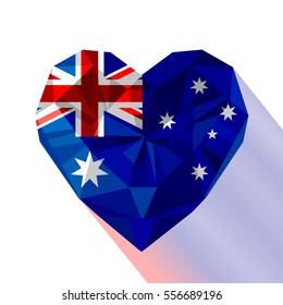 Vector crystal gem jewelry Australian heart with the Commonwealth of Australia. Flat style logo symbol of love Australia. National Day of Australia 26 January