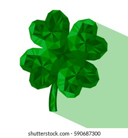 Vector crystal gem jewelry Four-leaf lucky clover. Symbol of fortune isolated on white background.