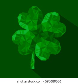 Vector crystal gem jewelry Four-leaf lucky clover. Symbol of fortune isolated on green background.
