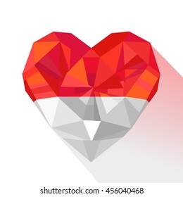 Vector crystal gem jewelry heart of  the Principality of Monaco. Flat style logo symbol of love Monaco .