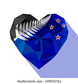 Vector crystal gem jewelry New Zealand's heart with the flag of New Zealand, silver fern flag.